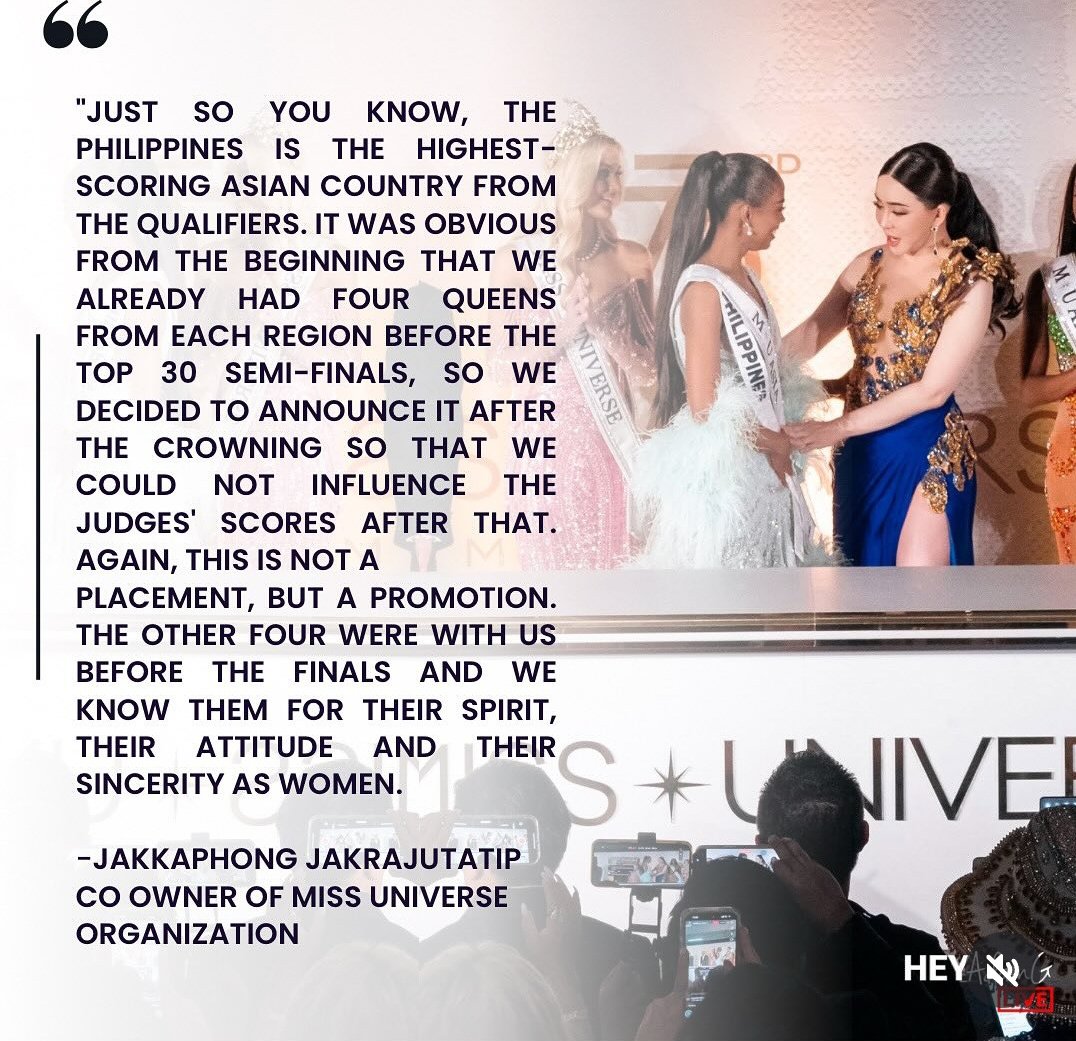 JEPAYduHOLSTEIN's tweet photo. Okay... so Chelsea Manalo scored the highest during the qualifying round that's why the Philippines was announced as Continental Queen for Asia? #MissUniverse2024 #Chel5ea #ManaloSaMexico https://t.co/xdePbbIsss