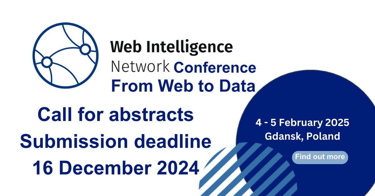 ESSnet - Web Intelligence Network (WIN) (@essnetwin) on Twitter photo To find more about submitting your abstract visit our website: win2025.stat.gov.pl/Abstracts
<a href="/EU_Eurostat/">EU_Eurostat</a>, <a href="/EU_EMOS/">EMOS</a>, <a href="/istat_en/">Istat</a>, <a href="/IAOS_Stat/">International Association for Official Statistics</a>, <a href="/RoyalStatSoc/">Royal Statistical Society</a>, <a href="/UNECE/">UNECE</a> To find more about submitting your abstract visit our website: win2025.stat.gov.pl/Abstracts
<a href="/EU_Eurostat/">EU_Eurostat</a>, <a href="/EU_EMOS/">EMOS</a>, <a href="/istat_en/">Istat</a>, <a href="/IAOS_Stat/">International Association for Official Statistics</a>, <a href="/RoyalStatSoc/">Royal Statistical Society</a>, <a href="/UNECE/">UNECE</a>