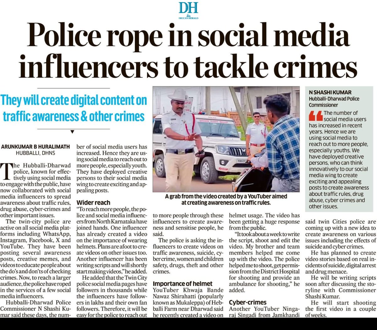 Social media influencers joined hands with us to create awareness among the public.
Follow our social media handles to watch awareness videos👇

Insta - instagram.com/hubballidharwa…

YouTube - youtube.com/@hubballidharw…

Facebook - facebook.com/profile.php?id…

#Awareness