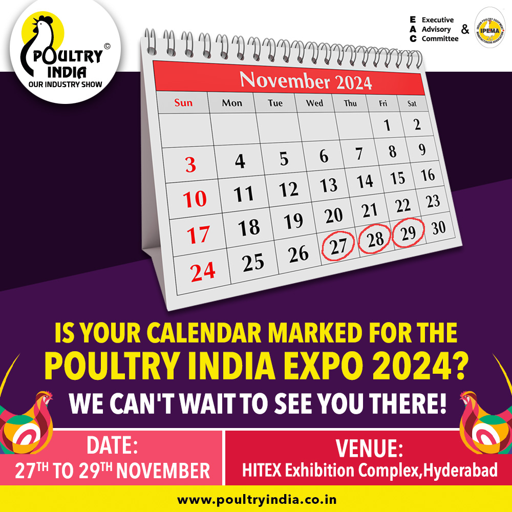PoultryIndia15's tweet image. Excitement is in the air! 🐔Get ready for three days of groundbreaking ideas and connections!
Join us at the Poultry India Expo 2024!

🗓️: 27th - 29th November
📍: HITEX Exhibition Complex, Hyderabad

Register: poultryindia.co.in/visitor-regist…

#PoultryIndiaExpo2024 #PoultrySolutions