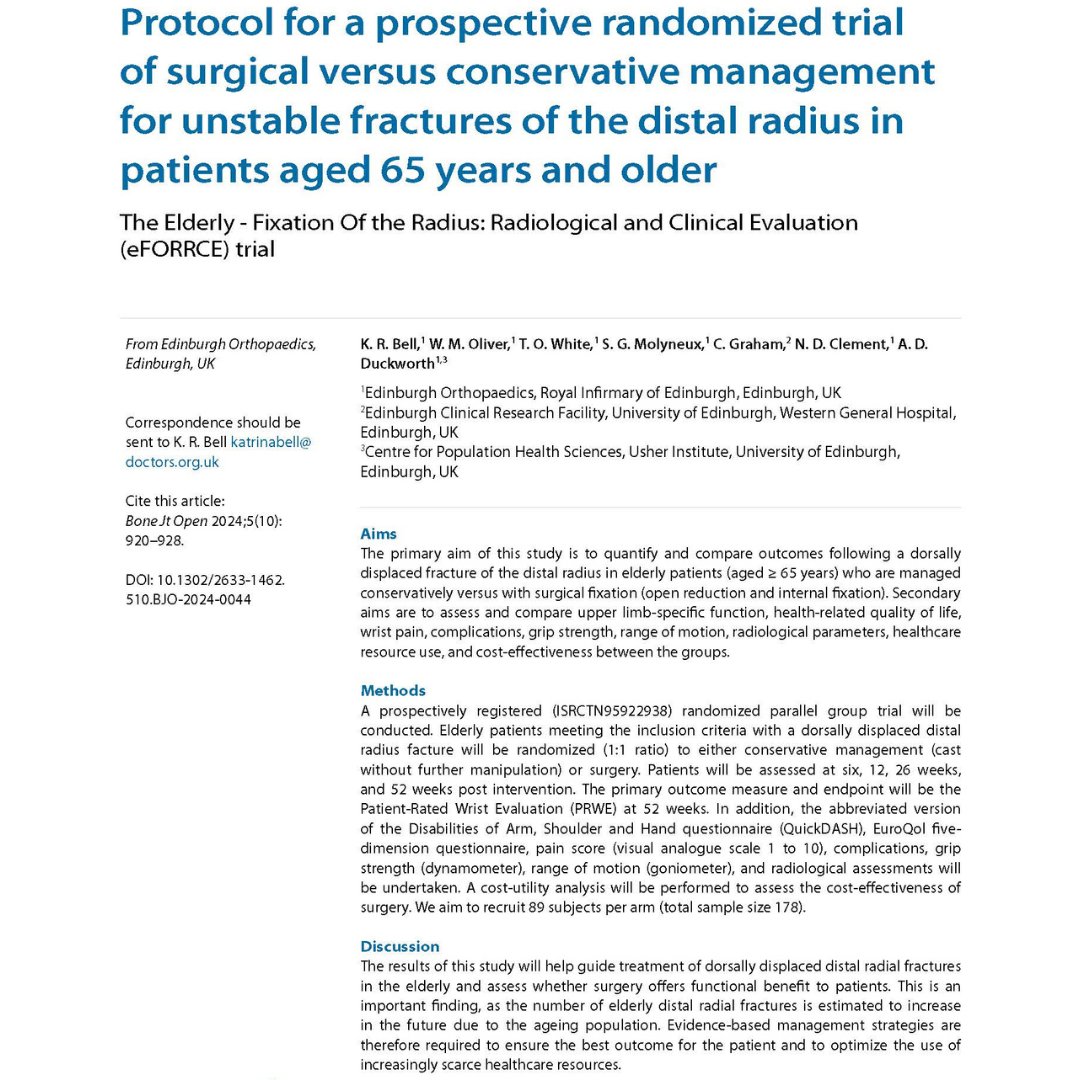 Bone & Joint Open (@bonejointopen) on Twitter photo Results of this RCT will help guide the treatment of dorsally displaced distal radial fractures in the elderly and assess whether surgery offers functional benefit to patients.
#BJO <a href="/KatBellOrtho/">Katrina Bell</a> <a href="/OrthoOliver/">Will Oliver</a> <a href="/sgmolyneux/">Samuel Molyneux</a> <a href="/DuckworthOrthEd/">Andrew D Duckworth</a> <a href="/EdinOrthopaedic/">Edinburgh Orthopaedics</a>
ow.ly/52Vj50TVviH Results of this RCT will help guide the treatment of dorsally displaced distal radial fractures in the elderly and assess whether surgery offers functional benefit to patients.
#BJO <a href="/KatBellOrtho/">Katrina Bell</a> <a href="/OrthoOliver/">Will Oliver</a> <a href="/sgmolyneux/">Samuel Molyneux</a> <a href="/DuckworthOrthEd/">Andrew D Duckworth</a> <a href="/EdinOrthopaedic/">Edinburgh Orthopaedics</a>
ow.ly/52Vj50TVviH