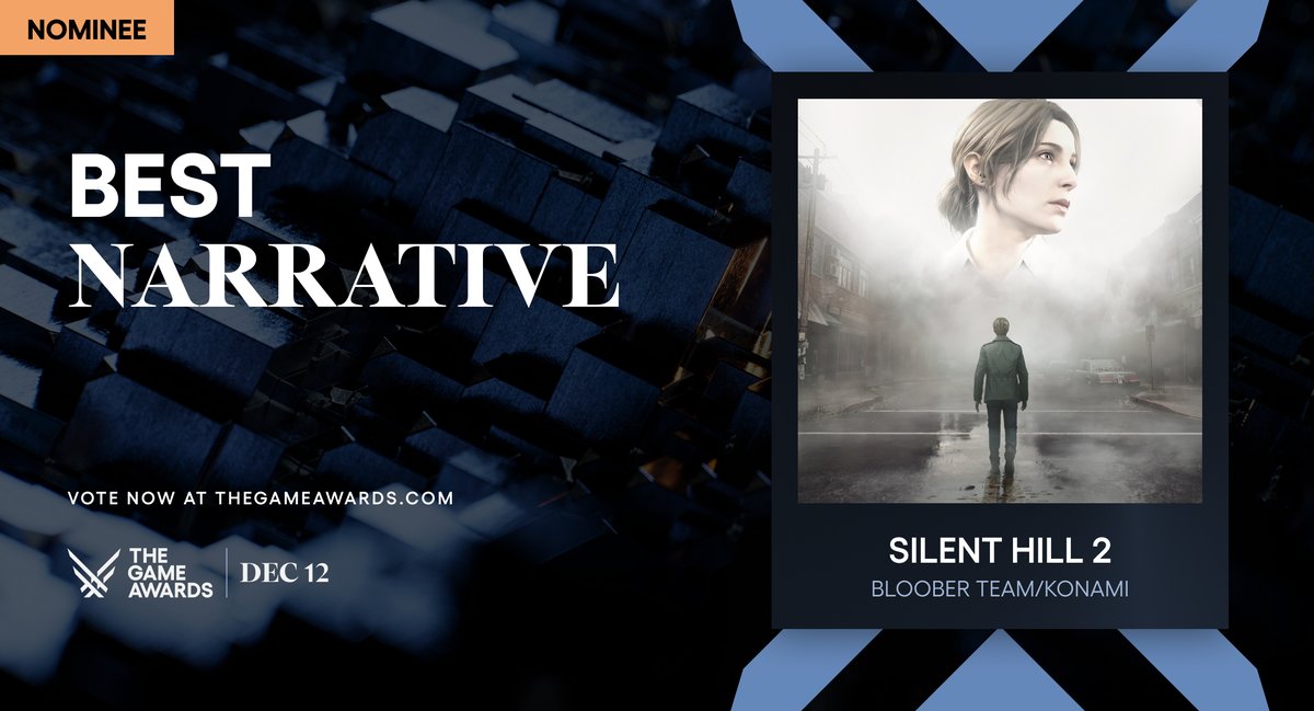 silenthill_jp's tweet image. 『SILENT HILL 2』
 
本作がThe Game Awardsにおいて
5部門でノミネートされました。
 
「Best Narrative」
「Best Score &amp;amp; Music」
「Best Audio Design」
「Best Performance」
「Best Action/Adventure game」
 
これまで支えてくださったファンの皆様
ありがとうございます。…