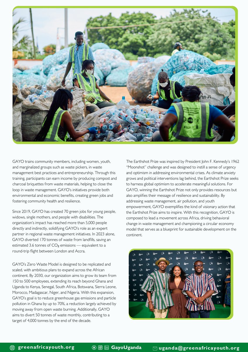 GayoUganda's tweet photo. A historic win for GAYO! 🌍✨

We’re proud to be the first youth-led organization to win the 2024 #EarthshotPrize in the #CleanOurAir category!

This celebrates our work in sustainable #WasteManagement, green jobs, and circular economies across Africa. 

 https://t.co/0sM9B6qmvN https://t.co/8ANRcAtNt2