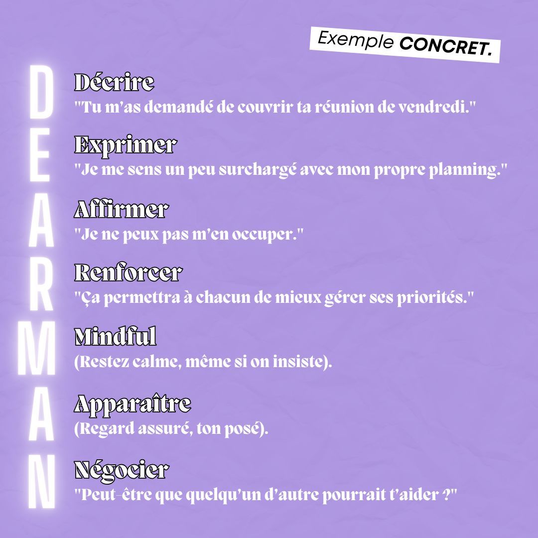 Diateino's tweet photo. ✨ Apprends à dire #NON avec assurance grâce à la méthode #DEARMAN ! ✨

Tu as du mal à poser des #limites, que ce soit au boulot ou avec tes proches ? La #méthodeDEARMAN te donne une structure simple et efficace pour #communiquer de manière claire, tout en respectant l'autre. https://t.co/PbhHx3ZP7v