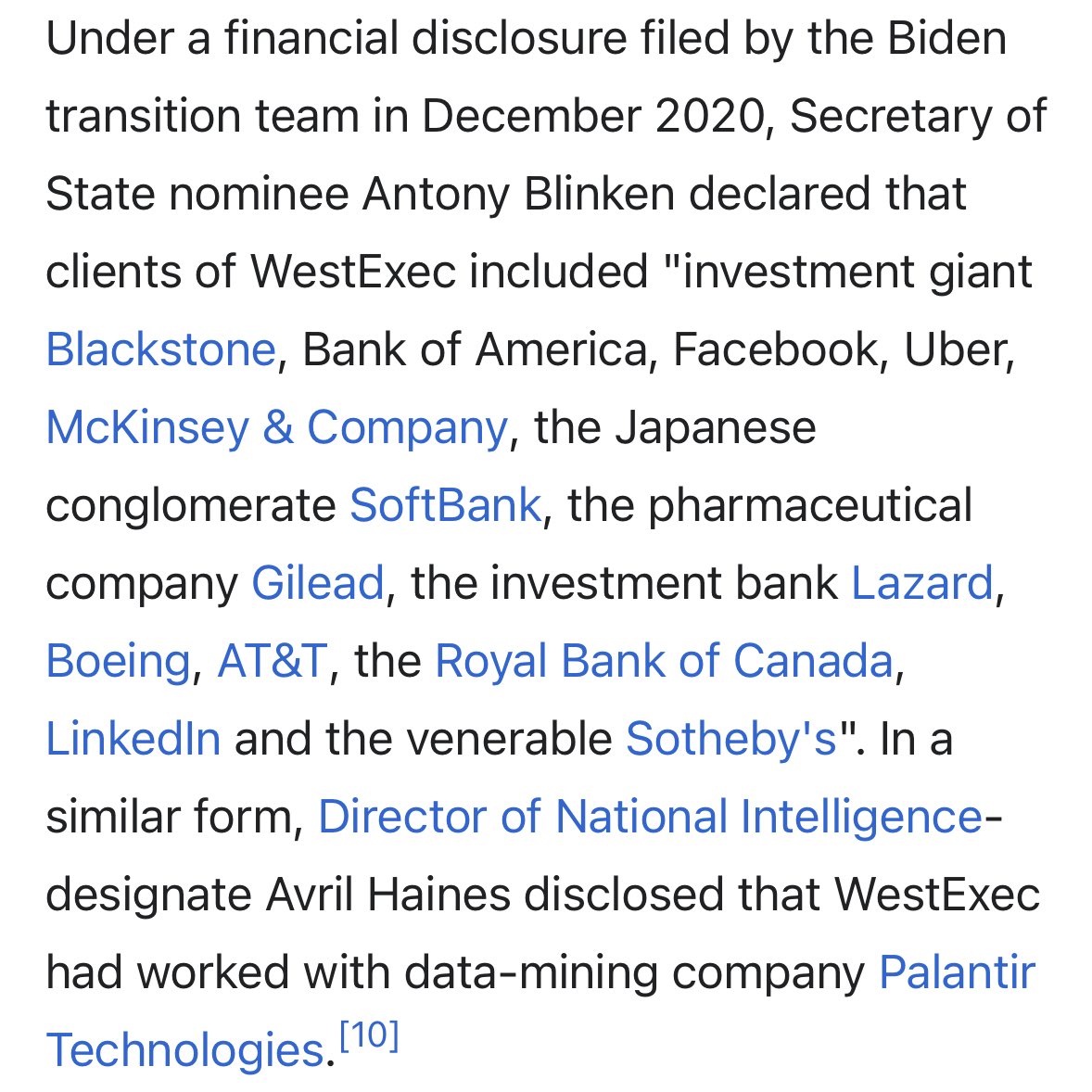 ExAntonius's tweet photo. There’s always a connection. 

Director of National Intelligence, Avril Haines, was once an employee of WestExec Advisor; a consulting firm for high tech startups seeking contracts with the Pentagon. 

And who founded WestExec? 

Current Secretary of State Antony Blinken… 🤨 https://t.co/NHTeuDXEMB