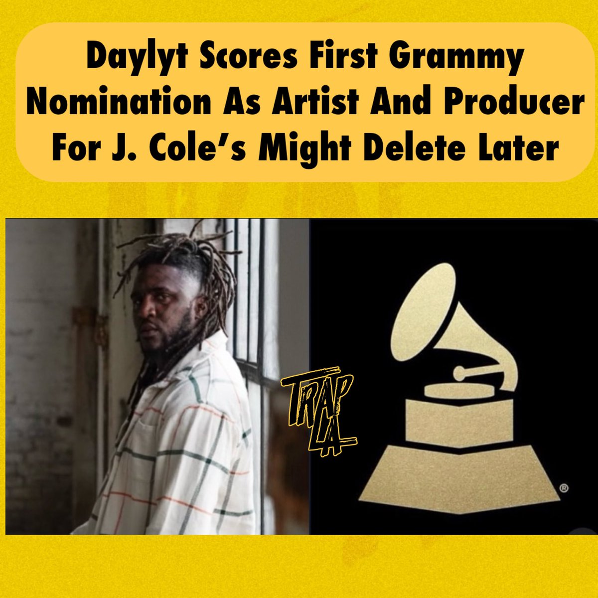 trapxLA's tweet image. Big wins for #Daylyt! The multi-talented artist and producer lands his first Grammy nomination for #JCole Might Delete Later, up for Best Rap Album in 2025. A monumental moment for hip-hop and a testament to his undeniable skills.