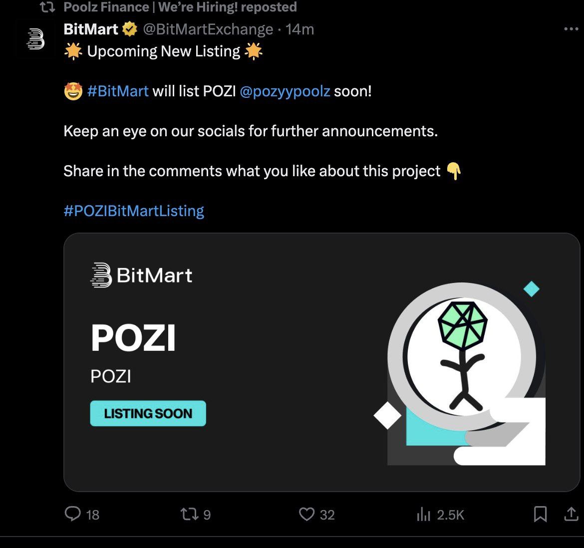 cryptoholder113's tweet photo. #Pozi #ToTheMoon
LFG Bitmart Listing Is In The Corner🚀🚀🚀🚀 https://t.co/OfTv11GjIC