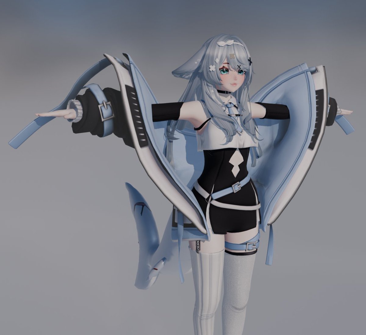 Even tho im sick I've been working hard on my models ☝️
This one will possible be for sale in a month or so 💕

My creator acc <a href="/StrawbunnyVR/">ˏˋ ꒰ Princess Bunni ꒱ ˎˊ˗</a> 

#3dart #3dmodeling #VRC #vrchat