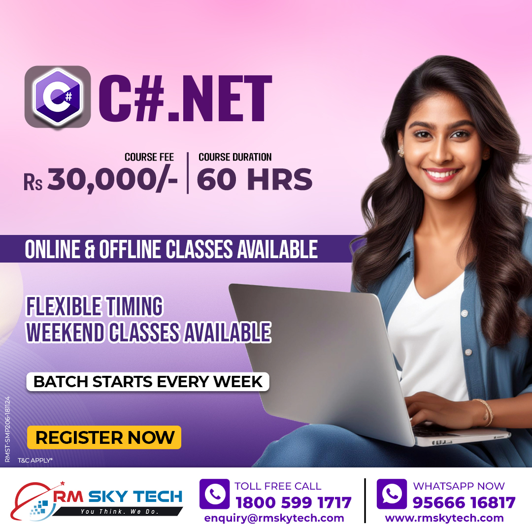 RMSkyTech1's tweet image. 🚀 Learn C#.NET with RM Sky Tech 🚀
📚 Course Fee: ₹30,000
⏰ Course Duration: 60 hours
💥 Batch Starts Every Week! 💥
📞 Call us: +91-9566607217
🌐 Register Now: rmskytech.com
#CSharpCourse #DotNet #ProgrammingSkills #RMskytech #TechTraining #LearnCoding