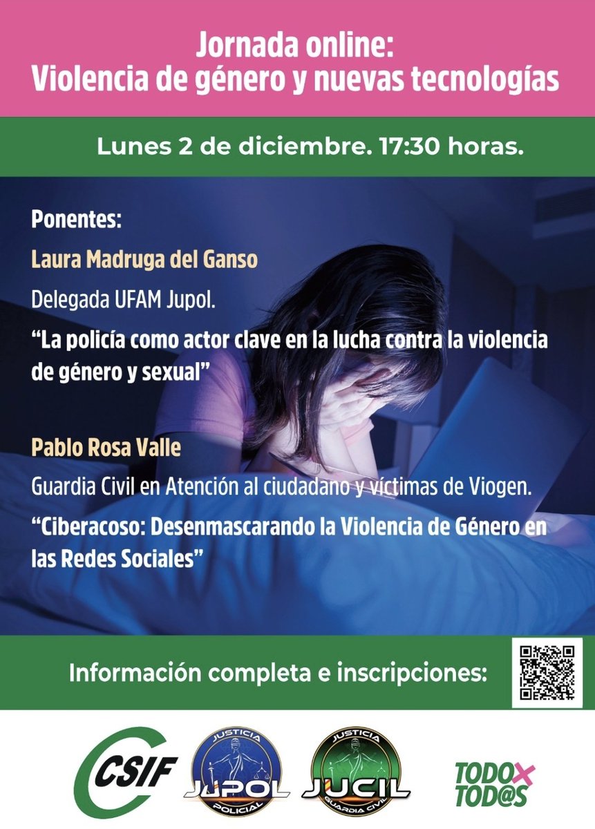 📢 #CSIF organiza, junto a Jupol y Jucil, la Jornada online: “Violencia de género y nuevas tecnologías”.
2 de diciembre a las 17:30 horas. 

💻 Toda la información e inscripciones en nuestra web:
csif.es/es/noticia/por…
