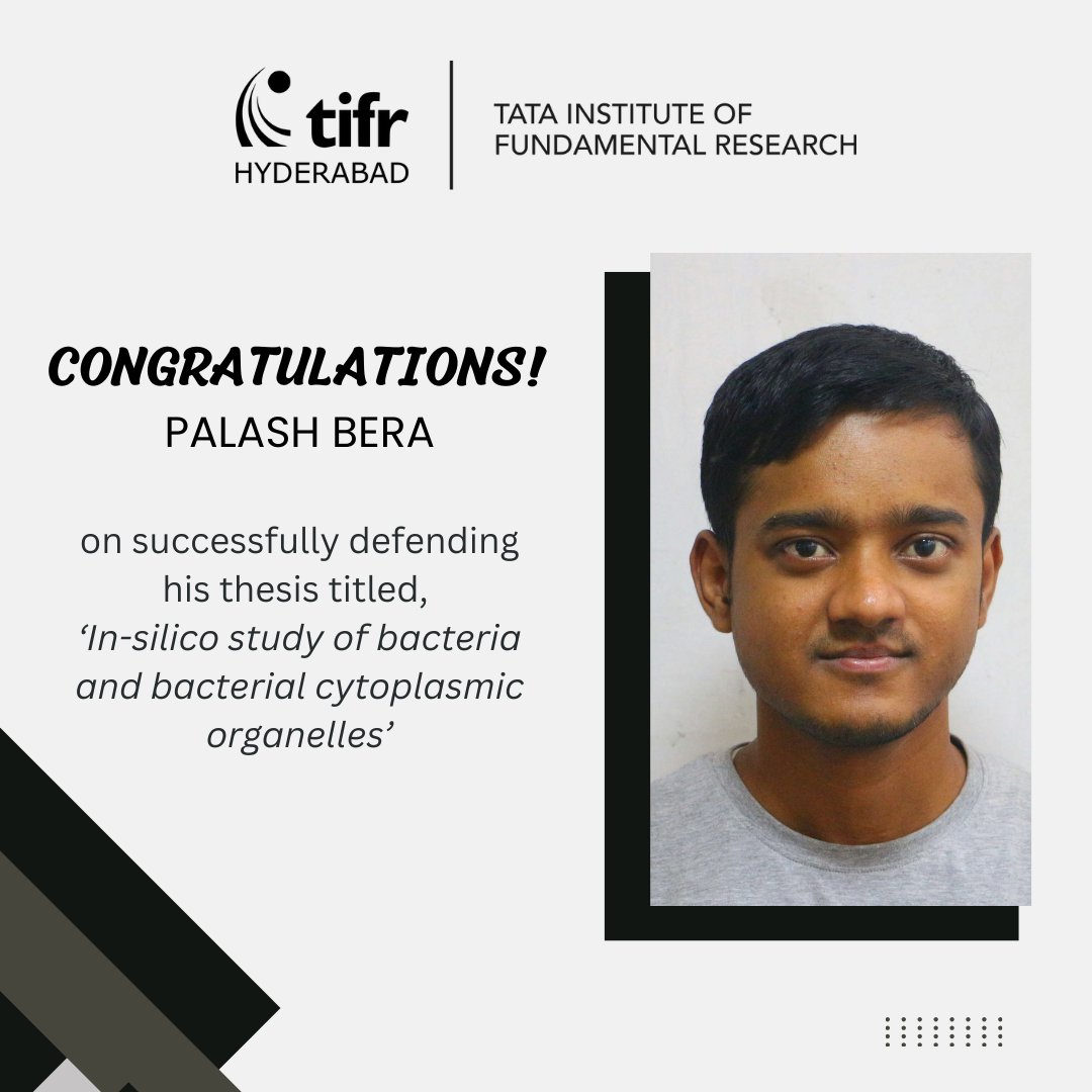 TIFR Hyderabad (@tifrh_buzz) on Twitter photo 🎉 Congratulations to Dr. Palash Bera from <a href="/Jmondal_tifrh/">Jagannath Mondal</a>'s lab <a href="/TIFRH_buzz/">TIFR Hyderabad</a> for successfully defending this thesis!
Palash decoded the dynamics of bacterial cytoplasmic particles and unveiled how metabolism drives bacterial behavior-powered by numerical simulations & ML models. 🎉 Congratulations to Dr. Palash Bera from <a href="/Jmondal_tifrh/">Jagannath Mondal</a>'s lab <a href="/TIFRH_buzz/">TIFR Hyderabad</a> for successfully defending this thesis!
Palash decoded the dynamics of bacterial cytoplasmic particles and unveiled how metabolism drives bacterial behavior-powered by numerical simulations & ML models.