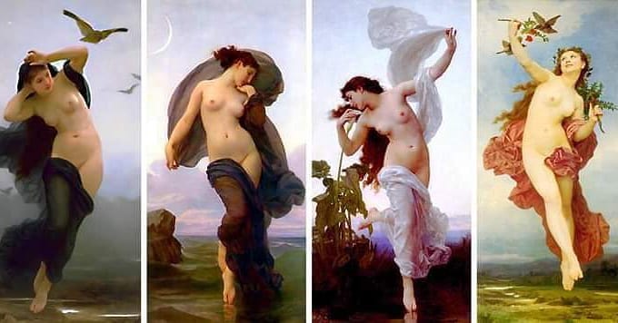 The Dawn / The Day / The Twilight and The Might by William Adolphe Bouguereu.