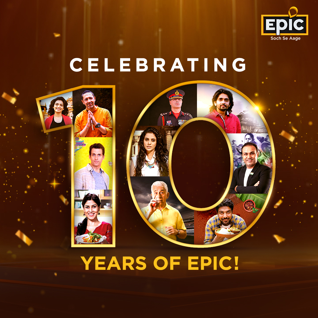 OfficalEPICTV's tweet photo. 10 years of Epic Moments, Inspiration, Facts and Stories! #10YearsOfEpic
Thank You EPIC fam for being a part of our #SochSeAage journey.
#EPICis10 #10YearsAnniversary #EPICTurned10 #DecadeOfEPIC #EPICAnniversary #Celebration #EpicSochSeAage #Stories #Ideas #Culture #History #Heritage #Knowledge #EpicFamily #EpicJourney