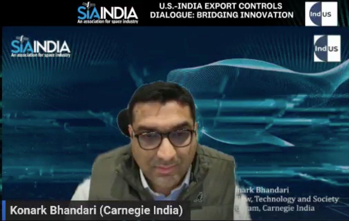 CarnegieIndia's tweet image. At the inaugural session of @SIA_Ind's #PRISM Webinar Series, @KonarkBhandari spoke on a panel on "U.S.-India #ExportControl Dialogue: Bridging Innovation." He shared insights on the rationale behind export control laws, and the potential pathways forward for India and the U.S.…