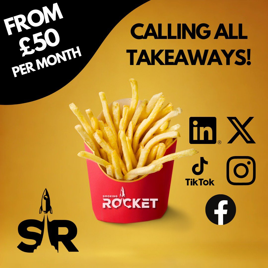 🍟Takeaways, you bring the heat to the kitchen – we’ll bring it to your socials. Why juggle your social media when you’re busy in the kitchen? From just £50 a month, we’ll handle your Instagram, Facebook, X, and more. You just focus on feeding the nation. 🍔🔥

🔥