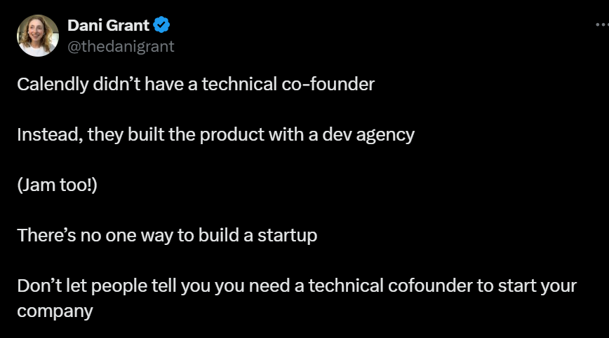 Twendee_'s tweet photo. Hello, another day - another blog, welcome back ;) Yesterday, I stumbled across a tweet that hit me right in the feels. It went something like this:

"Calendly didn’t have a technical co-founder. Instead, they built their product with a dev agency. There’s no one way to build a startup."

And I thought to myself: Yup, that’s EXACTLY why Twendee exists.

Here’s the thing—startups are like relationships. You’ve got the visionary (you), the dream (your product), and then... that awkward realization that no one on your team knows how to code. Enter Twendee, your friendly neighborhood dev house.

We’re like the technical co-founder you never knew you needed. You bring the million-dollar idea, and we bring the brains, the tools, and the occasional bad jokes (they’re free of charge).

Over the past six years, we’ve helped startups without tech co-founders bring their wildest ideas to life. Blockchain? Done. Complex software? Easy. A snack dispenser that only works when you do your chores? … Okay, we haven’t done that yet, but we could.

So, if you’re a founder without a techie in your corner, don’t stress. We’ve got your back (and your backend ;)

Let’s turn your idea into the next big thing! Our website: https://t.co/LAgD2IQ4IN