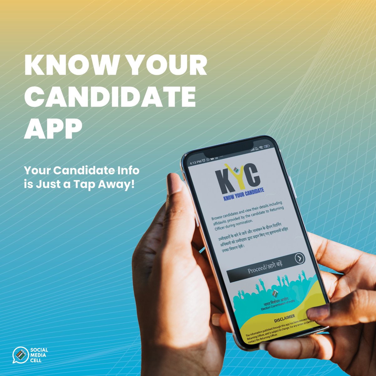 ECISVEEP's tweet photo. Be an informed elector ✨
Discover everything you need to know about candidates with the KYC App!
Download today ⏬
#ECIApps #KYC #AssemblyElections #Elections2024
(1/2) https://t.co/C7yQbXT5eA