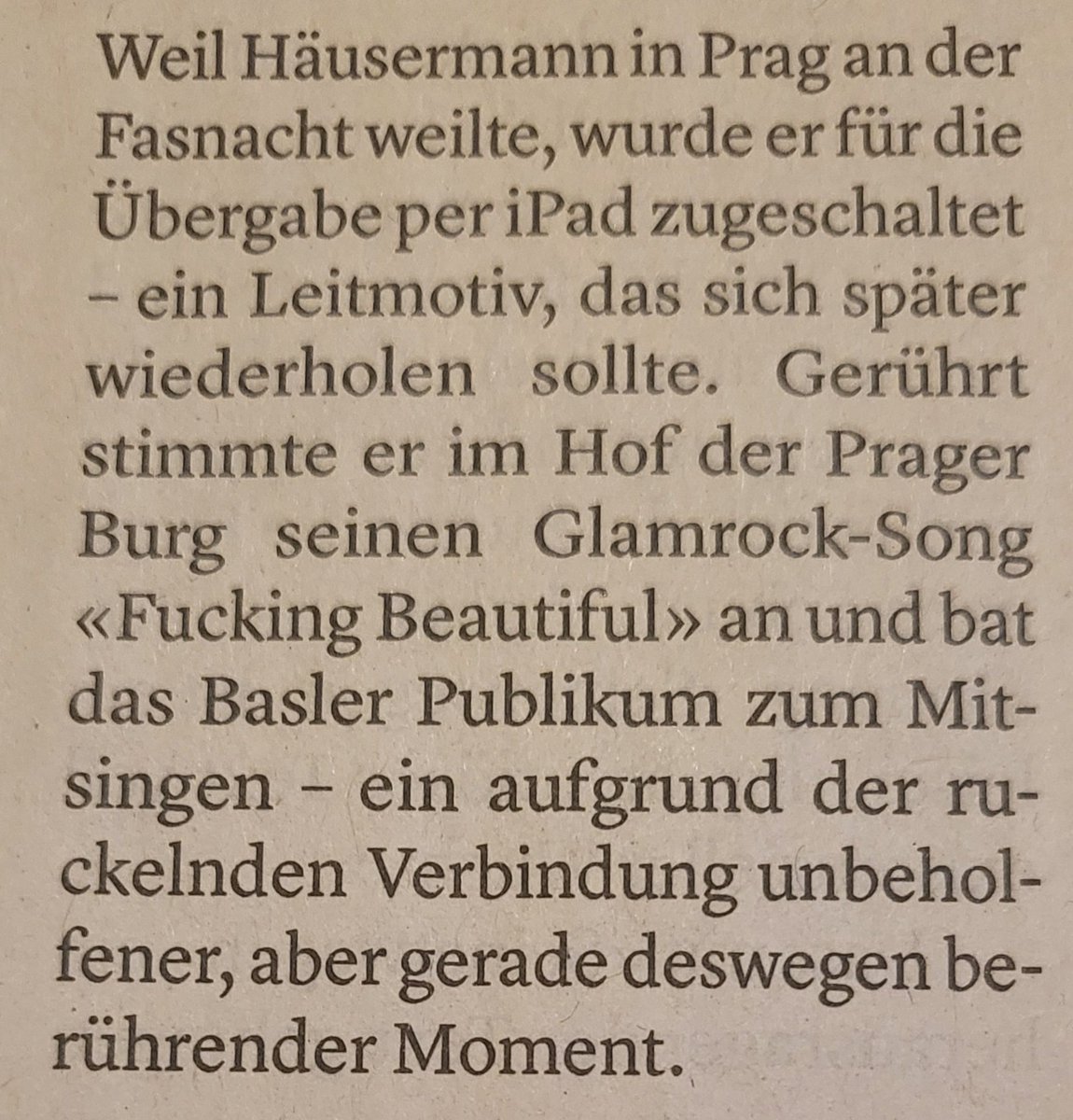 out of context: @bzbasel, baschi "fu be" hausmann ist zwar ein hansdampf in allen (basler und prager) gassen, dass florian oegerli ihn jedoch zu florian häusermann quasi multipliziert, zeugt leider von wenig basler pop-kompetenz... 
#baslerpoppreis