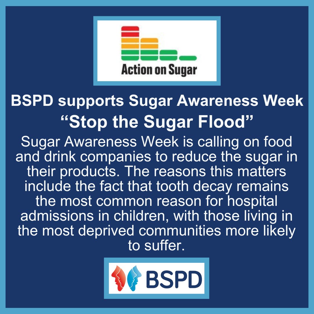 We support #SugarAwarenessWeek calling on food &amp; drink companies to reduce sugar in their products. Tooth decay remains the most common reason for hospital admission in children, and deprived communities are more likely to suffer from tooth decay: ow.ly/JqTw50U8ZEt #health