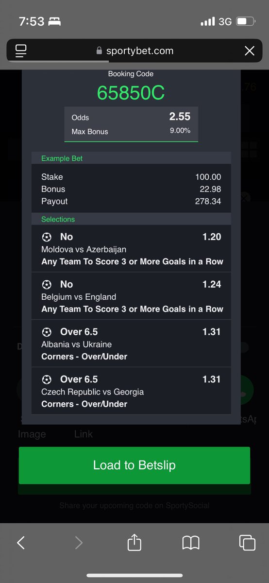 YOLEUTD's tweet photo. Sure 3 odds
Moldova no 3 goals a row
Belgium England no 3 goals a row
Georgia - over 6.5 corners
Ukraine - over 6.5 corners
Stake all your properties !
If you donโt have staking power retweet & drop your sporty ID
Code : 65850C https://t.co/GWsuVKI6ES