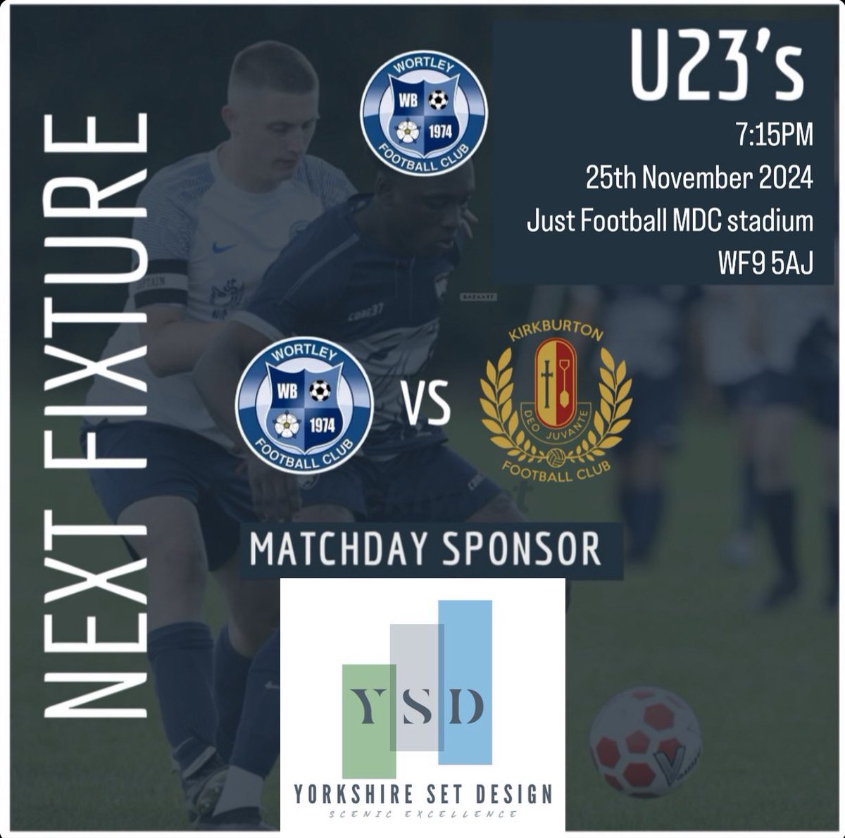 Next up for our under 23s - we face off against Kirkburton hoping to continue our great start to the season. 

Thanks to our match day sponsor.
