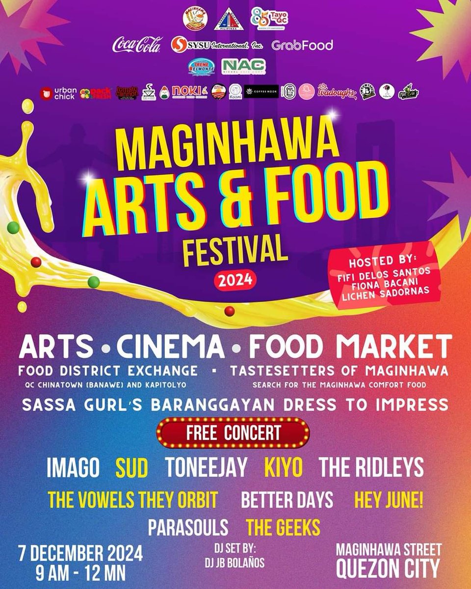 heyjunemusic's tweet image. Tara makisaya at mag foodtrip sa Maginhawa Arts &amp;amp; Food Festival 2024!! 

FREE CONCERT ALERT 🚨 

When: December 7, 2024 (SATURDAY)
Where: MAGINHAWA STREET, QUEZON CITY
Time: 9AM - 12 MN

#heyjunemusic #MAFF2024