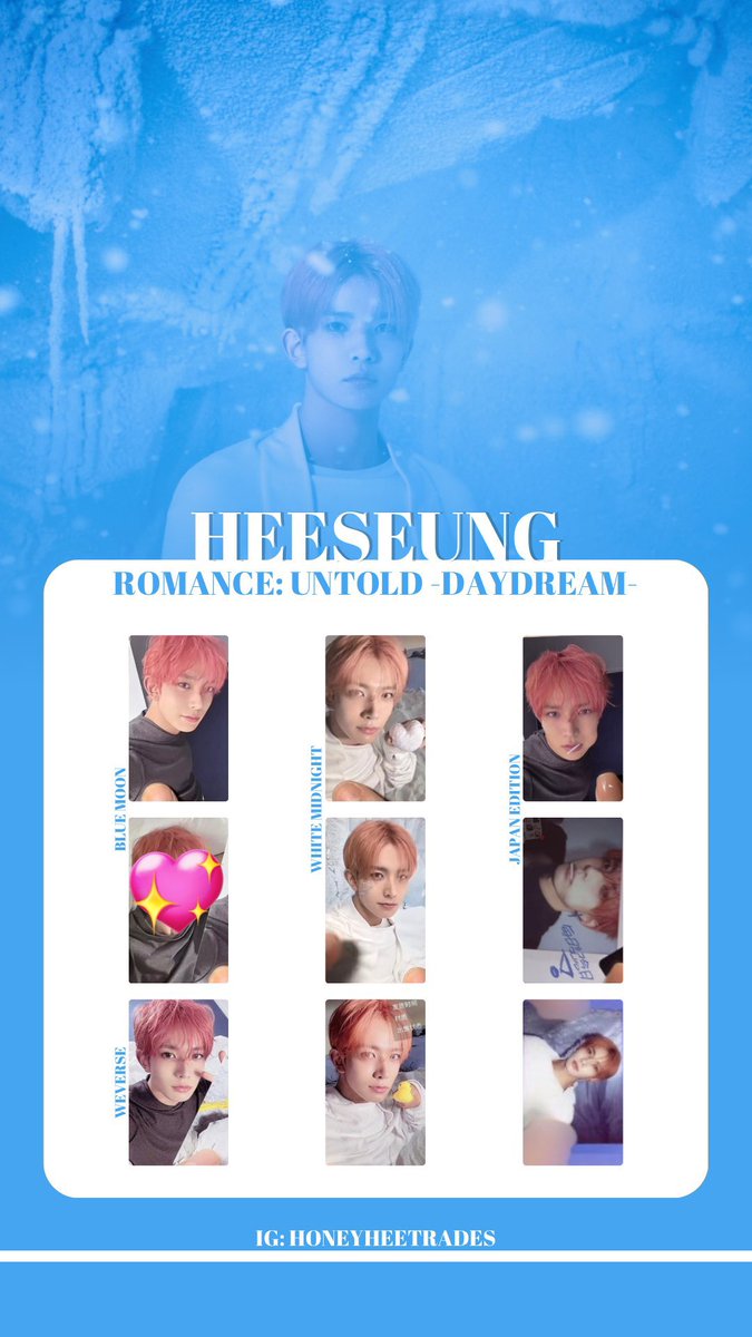 RS4iz's tweet photo. ENHYPEN交換　ROMANCE : UNTOLD daydreamトレカ

譲 ）1枚目の画像

求 ）同種ヒスン💖以外

郵送での交換希望です！
お気軽にリプ、DMまでお願いします🙇🏻‍♀️

#ENHYPEN交換 https://t.co/Jhv0epaQWN