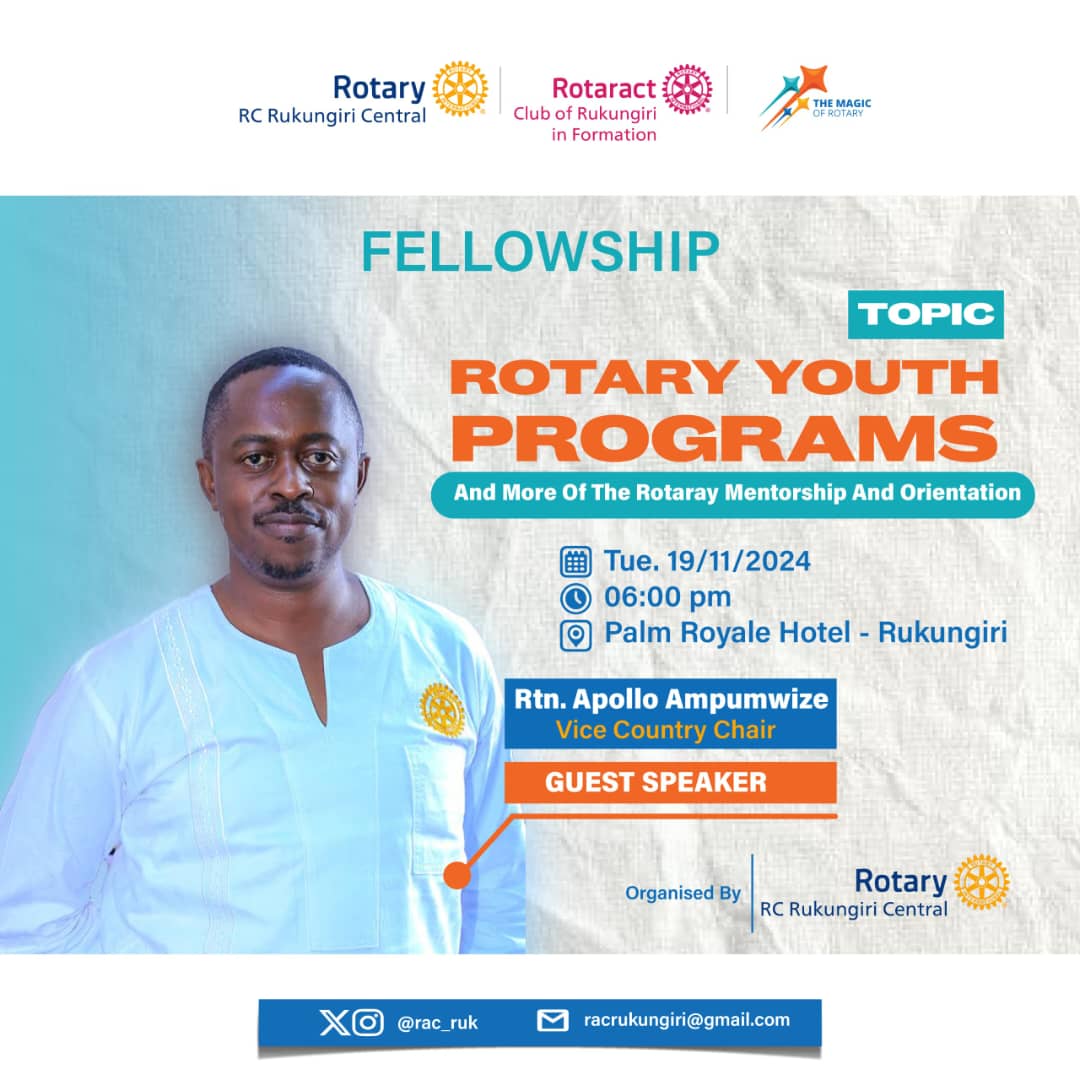 Today we are hosting one of the icons in the rotary family. The VCC. All roads lead to Palm Royale Hotel Rukungiri ant 6.00pm. 
#youth_programs
#SeviceAboveSelf