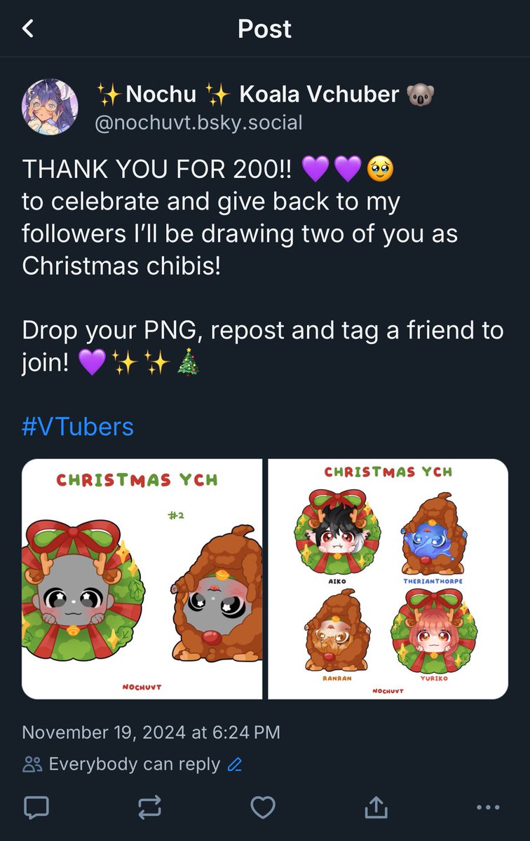 NochuVT's tweet photo. HIII! we hit 200 on 🦋☁️
And to celebrate I’m giving away free chibis! Be sure to head over there and follow me to join 💜💜

#VTubers https://t.co/RGLtTZA1of