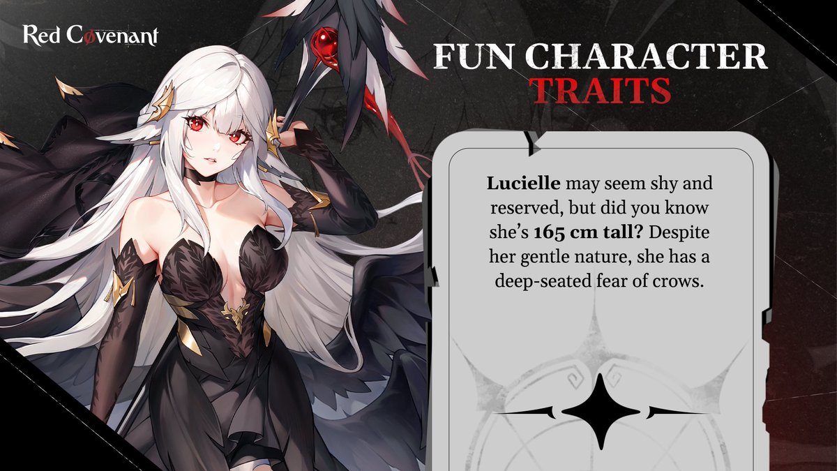 Rotgeisters, did you know that Lucielle, our shy scythe-wielder, stands at 165 cm and is obsessed with cleanliness? Despite her quiet demeanor, she’s a force to be reckoned with on the battlefield. But crows? They send shivers down her spine!