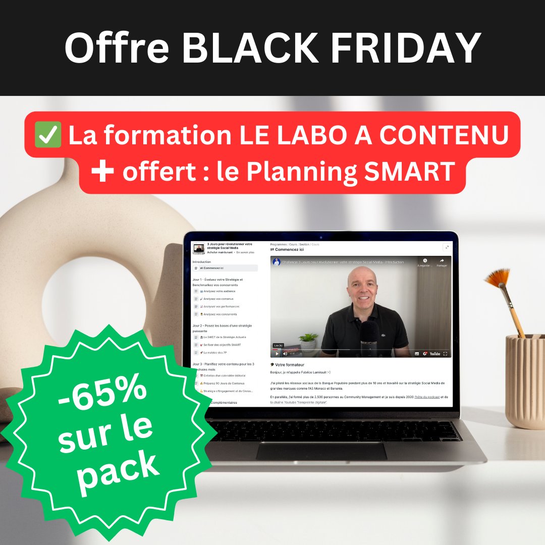 🙋‍♀️ 𝐓𝐮 𝐠𝐚𝐥è𝐫𝐞𝐬 à 𝐭𝐫𝐨𝐮𝐯𝐞𝐫 𝐝𝐞𝐬 𝐢𝐝é𝐞𝐬 𝐩𝐨𝐮𝐫 :
- Ton blog,
- Ta chaine YouTube,
- Ta newsletter,
- Tes réseaux sociaux,
- Ou tes podcasts ?

👉 Avec ma formation LE LABO A CONTENU, 𝗳𝗶𝗻𝗶 𝗹𝗲𝘀 𝘀𝗲𝘀𝘀𝗶𝗼𝗻𝘀 "𝗽𝗿𝗶𝘀𝗲 𝗱𝗲 𝘁ê𝘁𝗲" où tu te demandes
