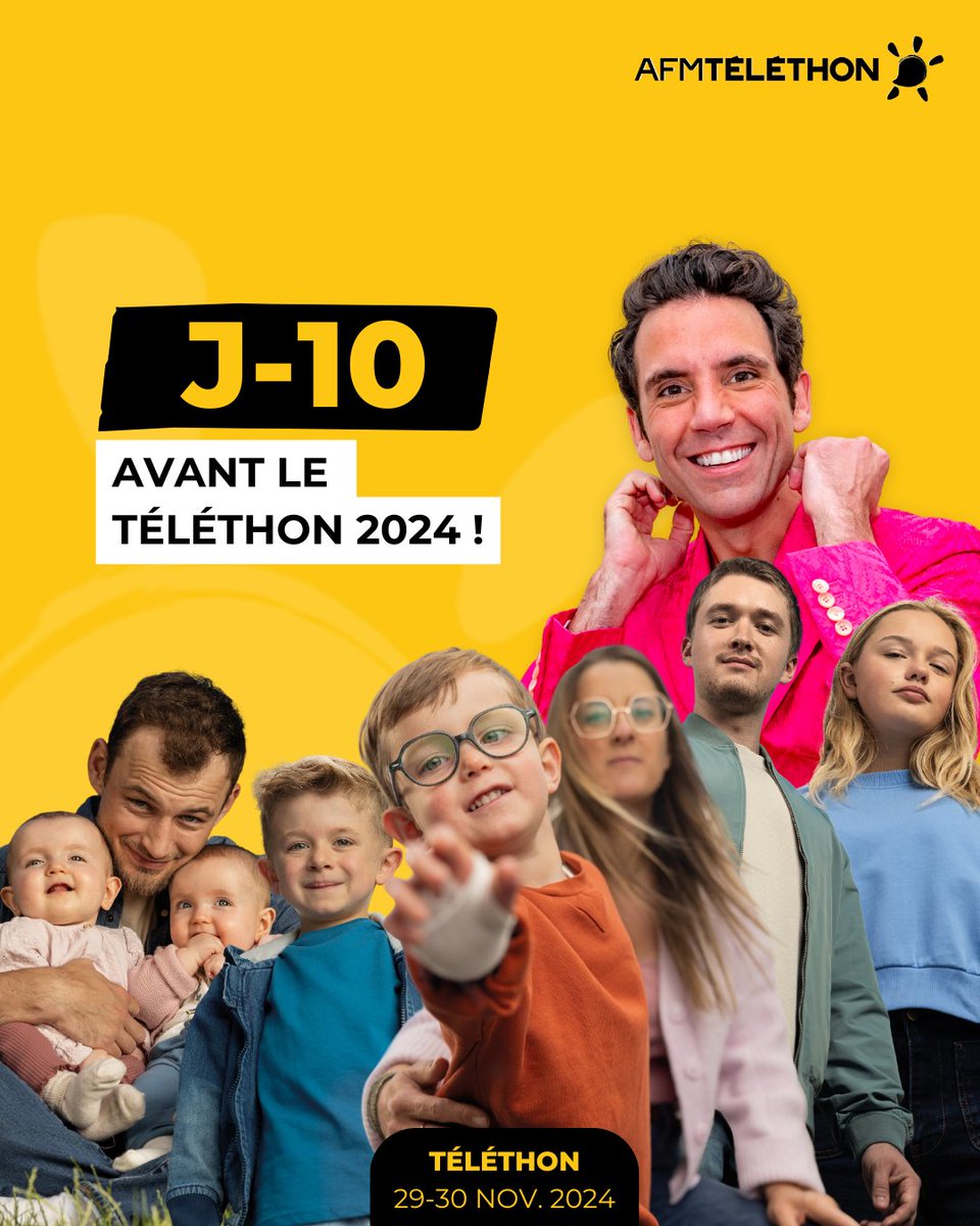 AFM-Téléthon (@telethon_france) on Twitter photo 📣 Plus que 1⃣0⃣ jours avant le #Téléthon2024 ! ⏳
📅 Mika est déjà en train de réserver son week-end pour les 29 et 30 nov. ! Vous aussi, préparez-vous à faire grimper le compteur sur <a href="/Francetele/">France Télévisions</a> , sur le web et partout près de chez vous !
🔗 Telethon2024.fr 📣 Plus que 1⃣0⃣ jours avant le #Téléthon2024 ! ⏳
📅 Mika est déjà en train de réserver son week-end pour les 29 et 30 nov. ! Vous aussi, préparez-vous à faire grimper le compteur sur <a href="/Francetele/">France Télévisions</a> , sur le web et partout près de chez vous !
🔗 Telethon2024.fr