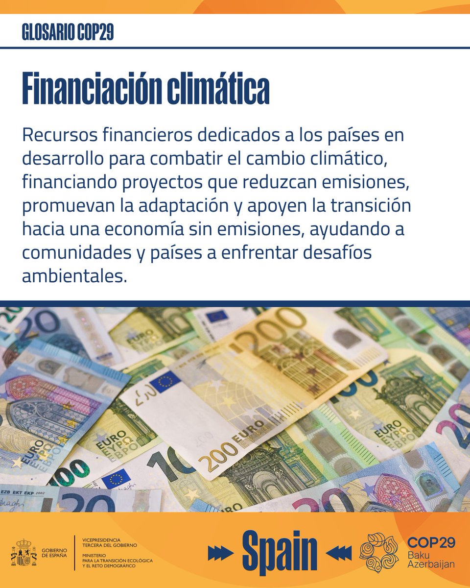#COP29 | GLOSARIO

El cambio climático → 𝐜𝐮𝐞𝐬𝐭𝐚 𝐝𝐢𝐧𝐞𝐫𝐨

Entre 1980 y 2020 el clima extremo causó grandes pérdidas económicas 🌍

Es clave avanzar en financiación para la acción climática global

►► No actuar no es una opción