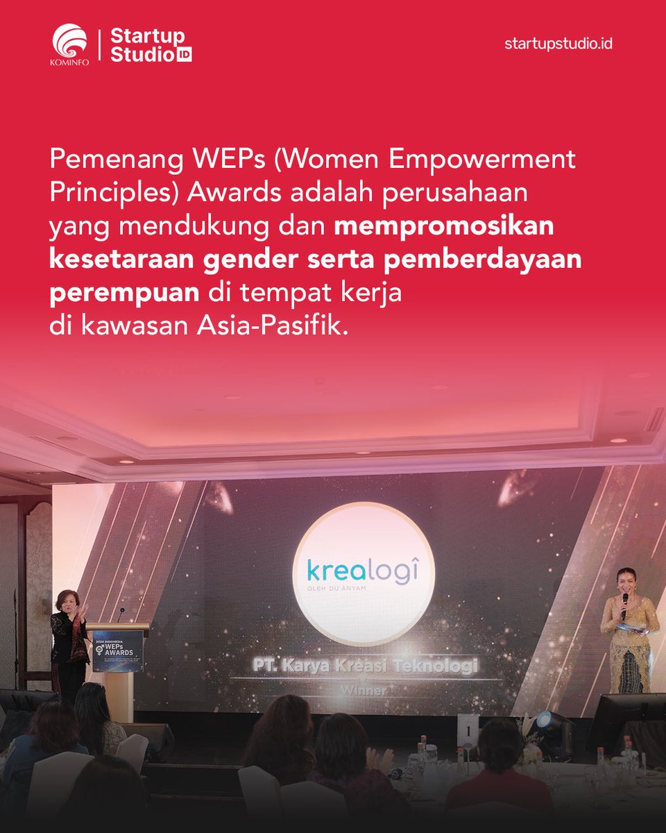 startupstudioid's tweet photo. Pada Selasa, 29 Oktober 2024, UN Women memberikan penghargaan Women Empowerment Principles (WEPs) Awards 2024 kepada 17 perusahaan di Indonesia atas upaya luar biasa mereka dalam mendorong kesetaraan gender dan pemberdayaan perempuan. https://t.co/A6ndDGnukj