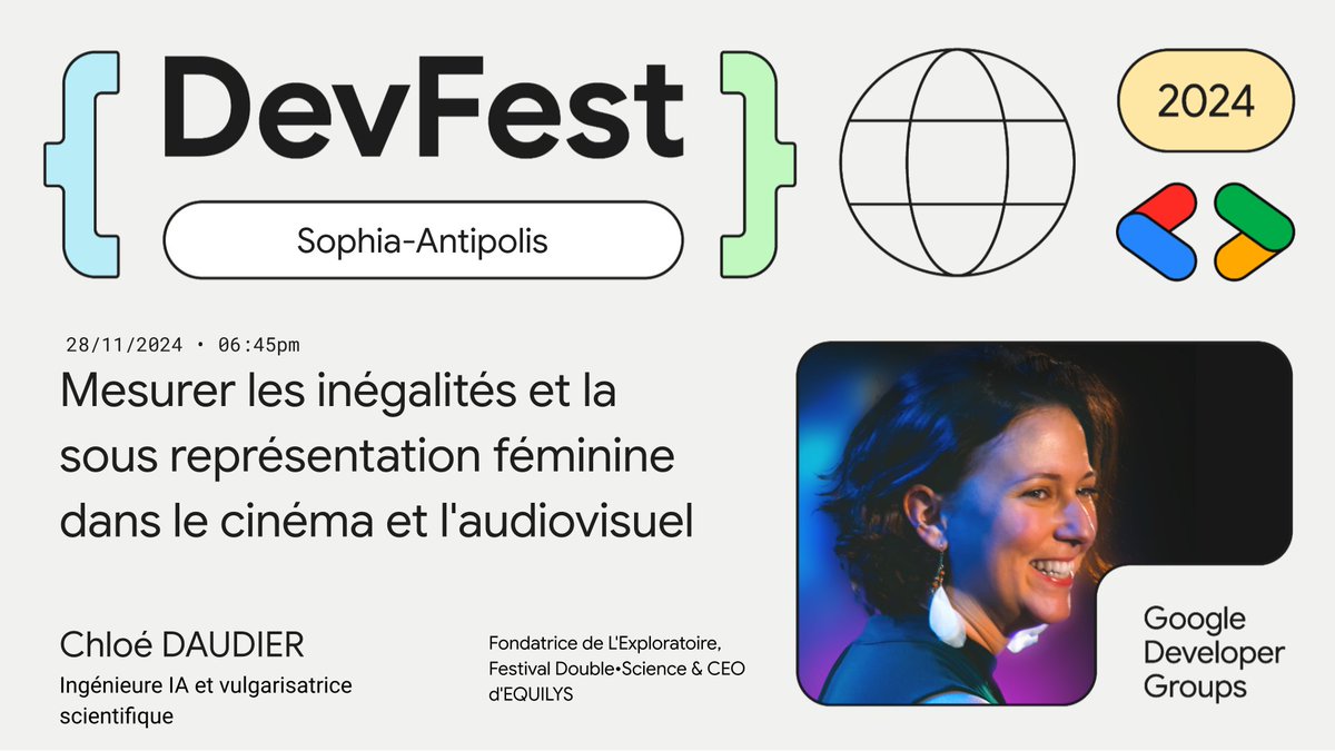 🎤🇫🇷 Ne manquez pas Chloé Daudier au #Devfest24 ! Elle nous expliquera comment #BechdelAI utilise l'#IA pour lutter contre les biais de genre dans l'audiovisuel.

🗓️RDV 28 Novembre à <a href="/Univ_CotedAzur/">Université Côte d'Azur</a>
Inscriptions gratuites : lnkd.in/d_iYY_ZH
#GDG #GDG_Europe #GDE #égalité