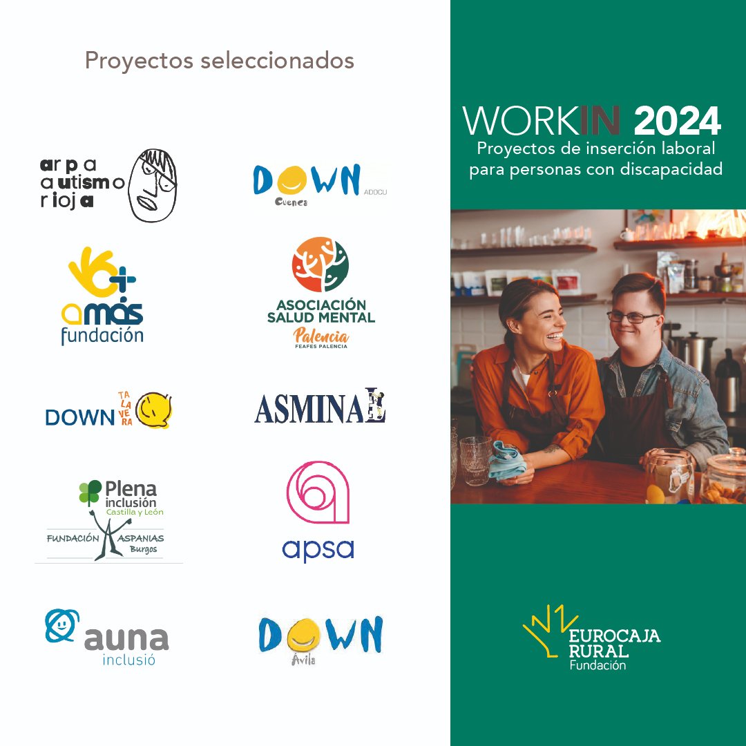 Ayudas #WORKIN 2024🤝

Estas son las 10 entidades que recibirán una ayuda de 10.000€ cada una para desarrollar proyectos de formación, orientación laboral e inserción laboral dirigidos a personas con discapacidad💚
¡Enhorabuena!👏👏

▶️eurocajarural.fun/2024/11/19/fun…