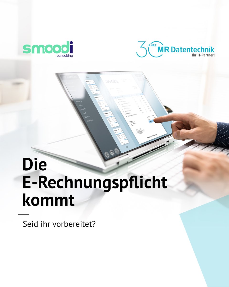 MRDatentechnik's tweet photo. Ohne Rechnung kein Geld. Ab dem 1.1. tritt die E-Rechnungspflicht in Kraft – ohne Übergangsphase für den Empfang von E-Rechnungen.
Unterstützung bietet euch das Team von @smoodi_consult bei der Umsetzung der technischen Anforderungen + der IT-Sicherheit: 
https://t.co/bx18gqojRK https://t.co/9GfTQVW94J