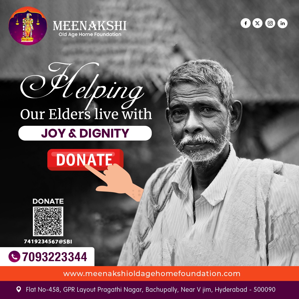 Meenakshioldage's tweet image. Meenakshi Old Age Home Foundation . we’re dedicated to ensuring our elders live with joy and dignity. Your small contribution

for more details
 Contact: 7093223344
Visit us: meenakshioldagehomefoundation.com

#DonateNow #HelpTheElderly #SpreadLove #CareWithDignity #MeenakshiFoundation