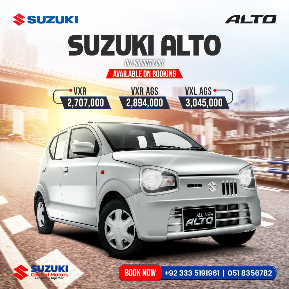 RwpScm's tweet image. Book your Suzuki Alto now in your preferred variant—VXR, VXR AGS, or VXL AGS. 

𝐂𝐨𝐧𝐭𝐚𝐜𝐭 𝐮𝐬 𝐚𝐭
☎+𝟗𝟐 𝟓𝟏 𝟖𝟑𝟓𝟔𝟕𝟖𝟐
☎+𝟗𝟐-𝟑𝟑𝟑-𝟓𝟏𝟗𝟏𝟗𝟔𝟏

#SuzukiAlto #DriveSuzuki #suzuki #suzukipakistan #CarBooking #SuzukiCentralMotors #vxr #vxrags #vxlags