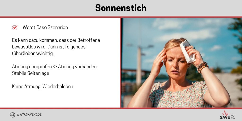 SAVE_X_GmbH's tweet photo. #erstehilfe #sonnenstich #hitze #kopfschmerzen #übelkeit #desorientierung #sehstörung #schwindel #notfall #hilflos #gesundheit #notruf #112 #save_x https://t.co/OwQZ4eUtG3