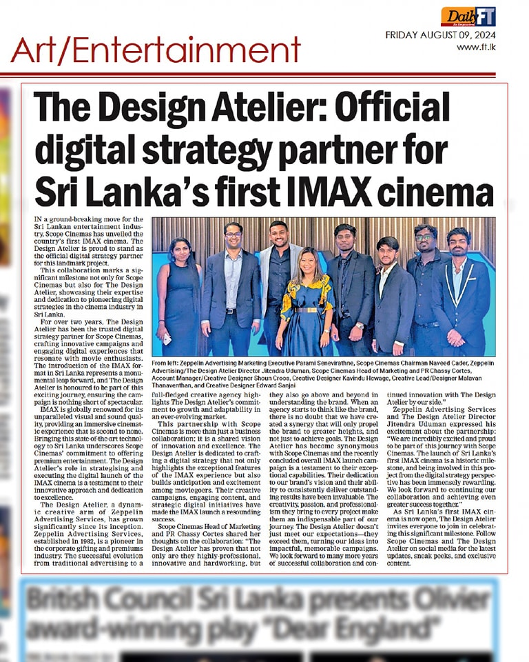 ZeppelinAd1982's tweet photo. Our creative wing, The Design Atelier, had the honor of being the official #DigitalStrategy  partner for Sri Lanka’s first-ever #IMAX cinema!  A milestone we’ll always cherish! https://t.co/5AFMTo7AzW