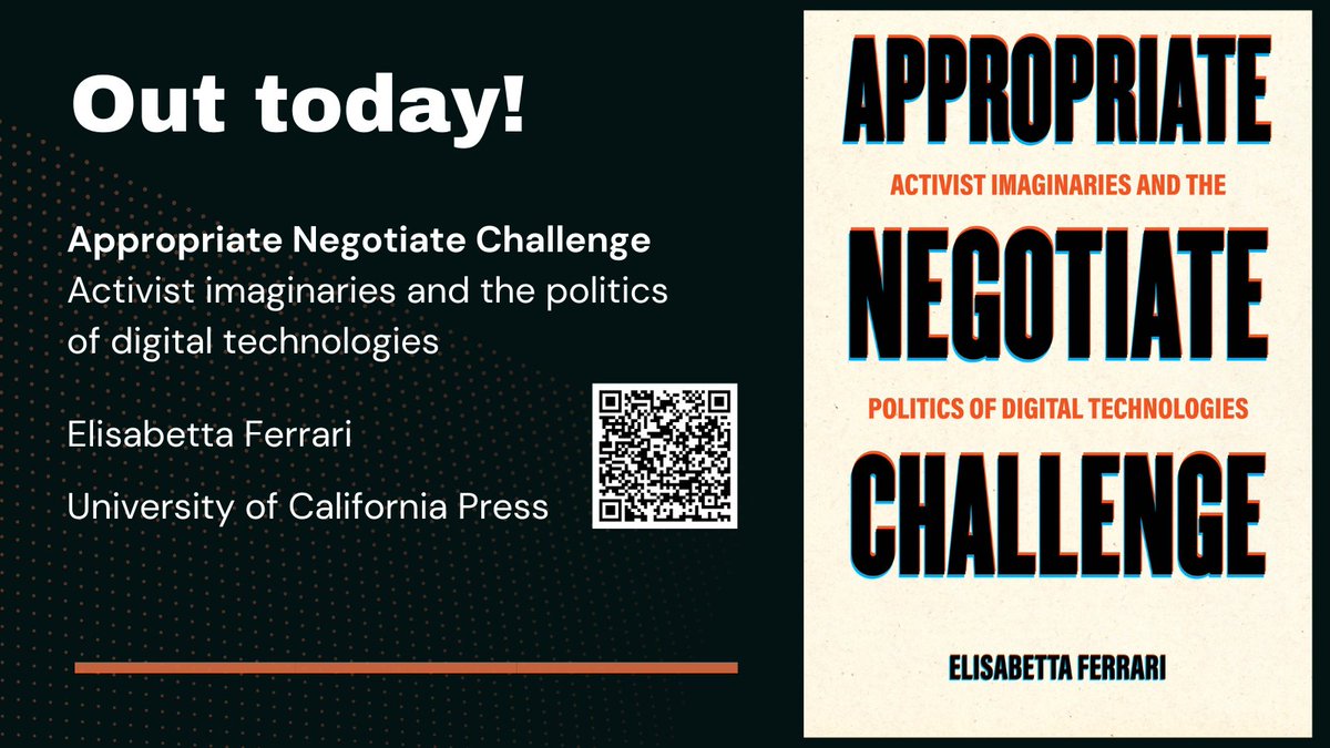 Elisabetta Ferrari (find me on Bluesky!) (@betty_ferrari) on Twitter photo My book, Appropriate, Negotiate, Challenge, is out today from <a href="/ucpress/">University of California Press (is on Bluesky)</a>!
Itโs a book about the politics of digital technologies and why they matter, for social justice activists and for all of us.
Order it here: ucpress.edu/books/appropriโฆ My book, Appropriate, Negotiate, Challenge, is out today from <a href="/ucpress/">University of California Press (is on Bluesky)</a>!
Itโs a book about the politics of digital technologies and why they matter, for social justice activists and for all of us.
Order it here: ucpress.edu/books/appropriโฆ
