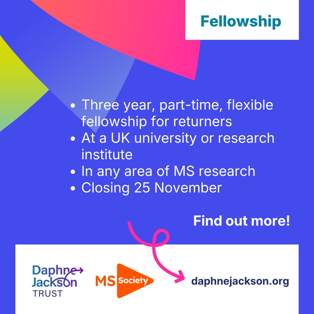 Daphne Jackson Trust (@daphnejacksontr) on Twitter photo Learn more about our new partner - the MS Society UK - and the fantastic new fellowship opportunity they are offering for anyone looking to return to MS research: daphnejackson.org/news/funding-p… Learn more about our new partner - the MS Society UK - and the fantastic new fellowship opportunity they are offering for anyone looking to return to MS research: daphnejackson.org/news/funding-p…