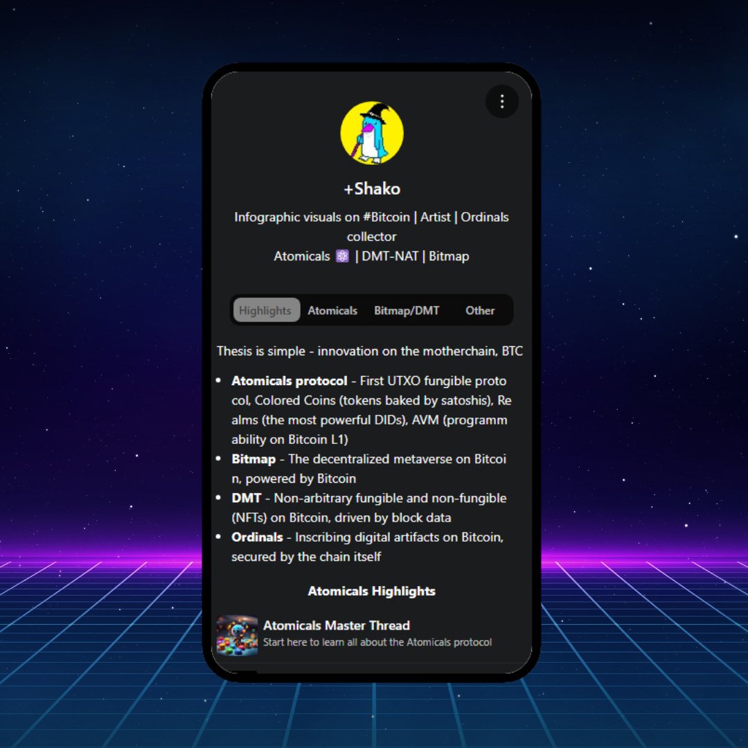 I started creating content 6 months ago, and organizing it all was a challenge—until <a href="/xThe_me/">xTheme</a> came along! Now, everything’s in one place: xthe.me/shako.  

Follow my journey as I create content on #Atomicals, #Bitmap, #DMT, and more on #BTC! 🔥

xthe.me/shako