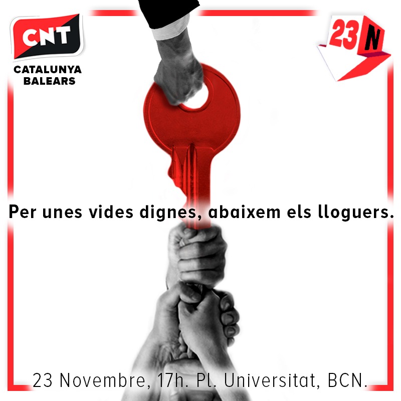 El dissabte <a href="/CNTCatalunya/">CNT Catalunya-Balears</a> anirà a la mani del moviment de l'habitatge per uns #lloguers assequibles i unes vides dignes. Afegim des d'aquest sindicat que també volem uns #salaris més grans en línia amb el que demana el nostre #Sindicat 
#ForçaSindicat 

cnt.es/noticias/ante-…