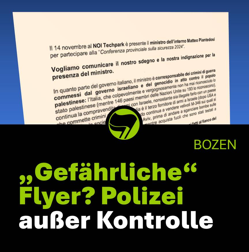 Wir  verurteilen das Vorgehen der Polizei gegen eine Mitarbeiterin des  NOI-Techparks scharf. Ihre polizeiliche Registrierung stellt einen  Angriff auf die Meinungs- und Versammlungsfreiheit dar.

Mehr: antifameran.noblogs.org/post/2024/gefa…