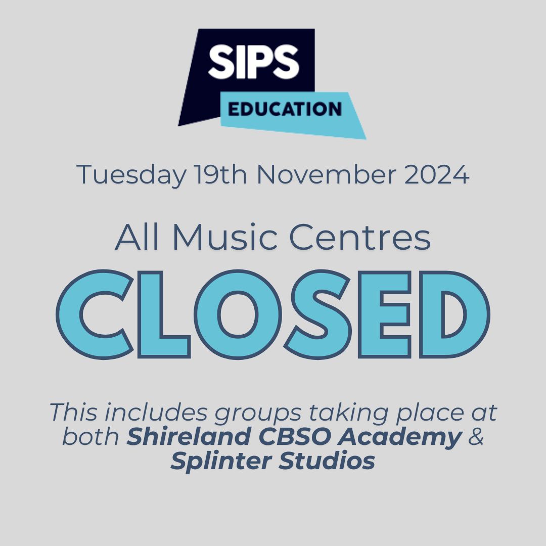 Tues 19 Nov – Music Centre Cancelled
All music centre activities will not be taking place due to school &amp; site closures at both Shireland CBSO Academy &amp; Splinter Studios
Sorry for any inconvenience. Thank you for your understanding #sandwellmusic