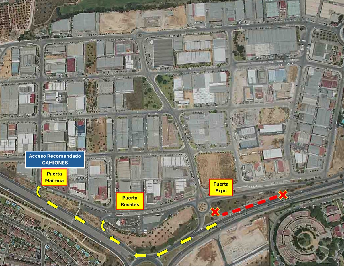 ¡Atención usuarios del #ParquePISA!
🚧Debido a las obras del nuevo carril Bus-VAO, el acceso por Puerta Expo desde la A-8057 estará cerrado temporalmente. 
🚗🚚🚌Siga las nuevas indicaciones.
Estas obras mejorarán las conexiones entre #MairenadelAljarafe y Sevilla.