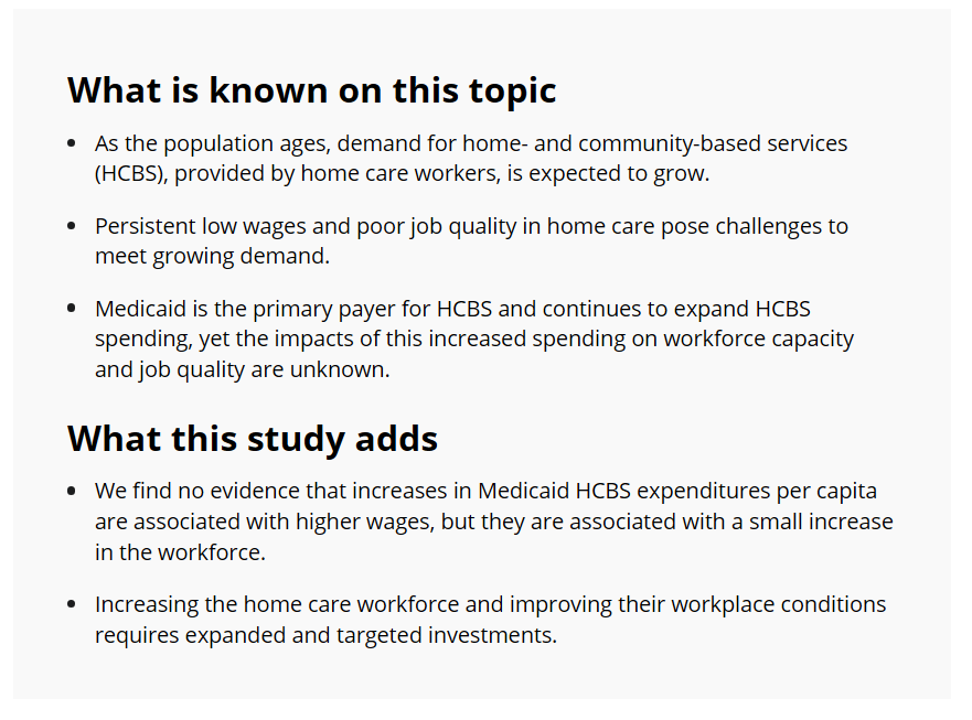 PennPARC's tweet photo. New @HSR_HRET Article: 

Increasing Expenditures on Home- and Community-Based Services: Do Home Care Workers Benefit?

Katherine E. M. Miller, Norma B. Coe (@nbcoe1), Amanda R. Kreider, @allisonkhoffman, Katherine Rhode, @pilargonalons
https://t.co/fgJgI0fHFy https://t.co/Q4S0LdXAac
