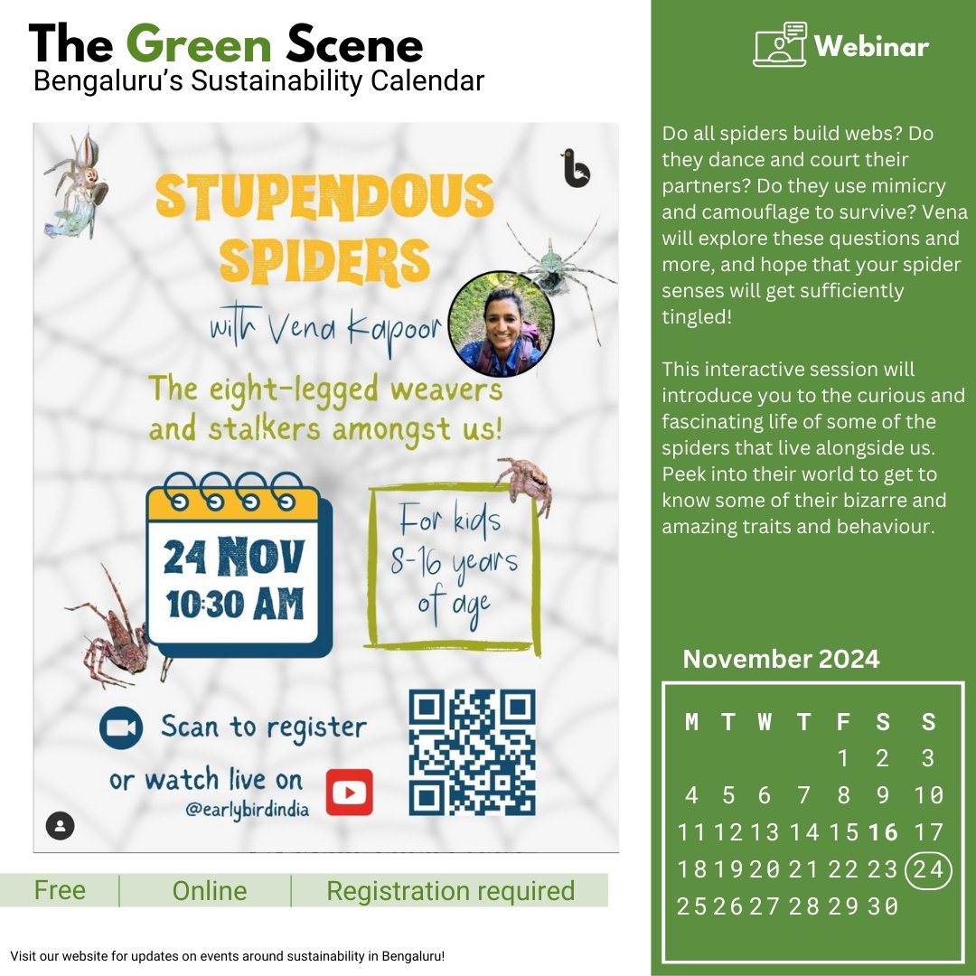 sustainBLR's tweet photo. From courses to address the lack of adequate formal training in inter-disciplinary conservation research and practice, to sessions exploring our coexistence with trees, spiders and scavengers, this week’s Green Scene packs a punch.
#BlrGreenScene https://t.co/FGO73Q6Wyu